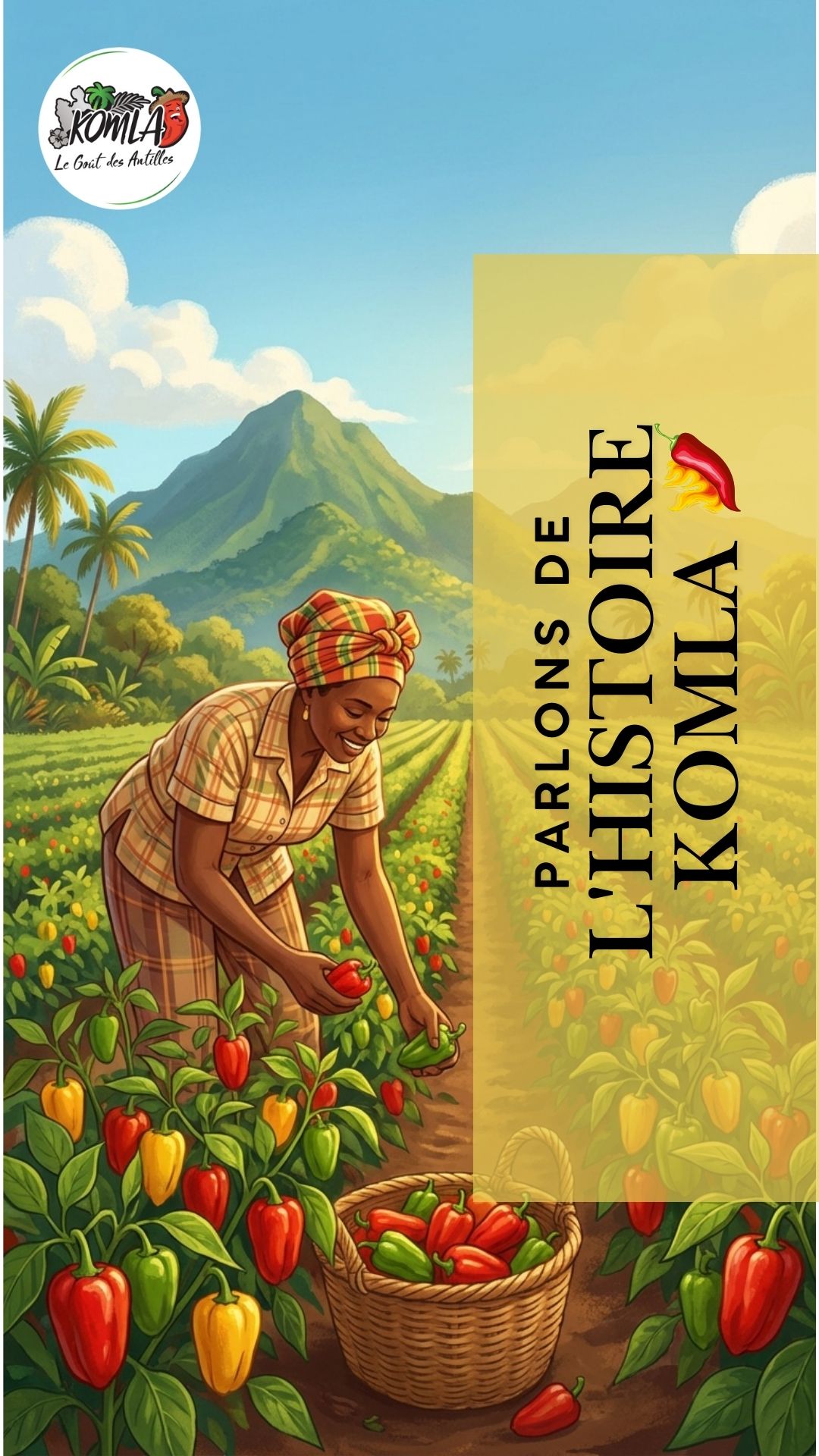 Illustration d'une cueilleuse de piments dans un champ guadeloupéen — Parlons de l'histoire KOMLA