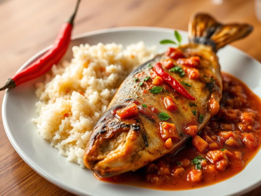 Poisson grillé, sauce chien